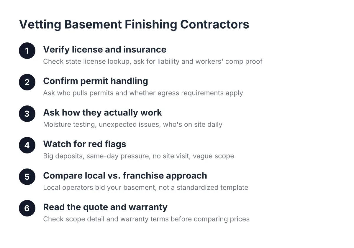 Process steps for vetting and hiring basement finishing contractors safely